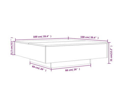 Mesa de centro madera de ingeniería roble marrón 100x100x31 cm