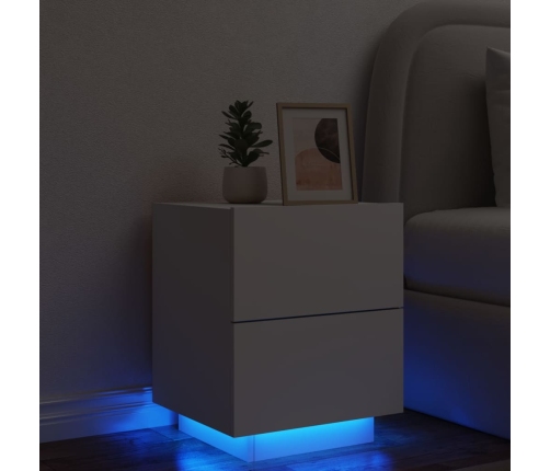 vidaXL Mesita de noche con luces LED madera de ingeniería blanca