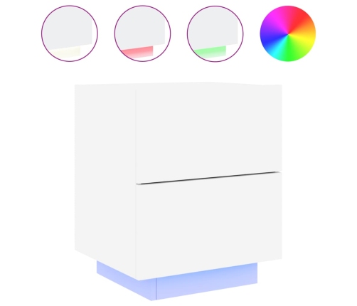 Mesitas de noche con luces LED 2 uds madera ingeniería blanca