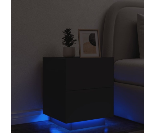 vidaXL Mesita de noche con luces LED madera de ingeniería negra