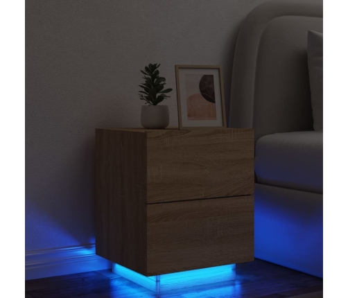 Mesita de noche con luces LED madera de ingeniería roble Sonoma