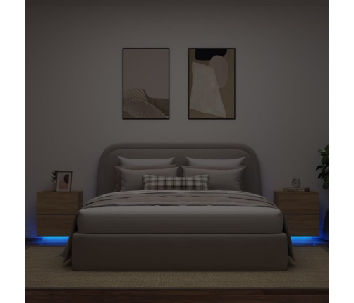 vidaXL Mesitas de noche luces LED 2 uds madera ingeniería roble Sonoma