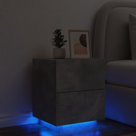 Mesita de noche con luces LED madera ingeniería gris hormigón