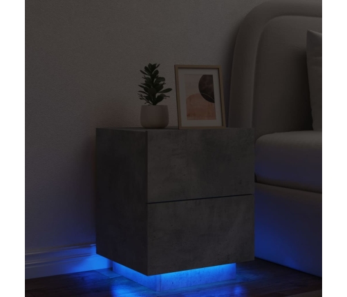 Mesita de noche con luces LED madera ingeniería gris hormigón