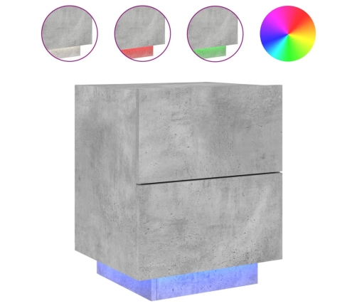 Mesita de noche luces LED 2 uds madera ingeniería gris hormigón