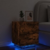 Mesita de noche con luces LED madera ingeniería roble ahumado