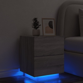 Mesita de noche con luces LED madera de ingeniería gris Sonoma