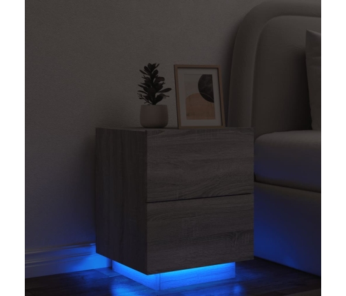 Mesita de noche con luces LED madera de ingeniería gris Sonoma