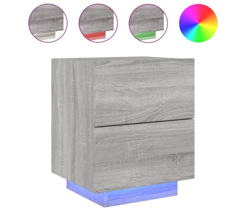 Mesitas de noche luces LED 2 uds madera ingeniería gris Sonoma