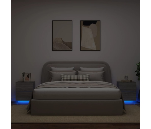 Mesitas de noche luces LED 2 uds madera ingeniería gris Sonoma