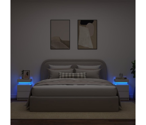 Mesitas de noche con luces LED 2 unidades blanco 35x39x55 cm