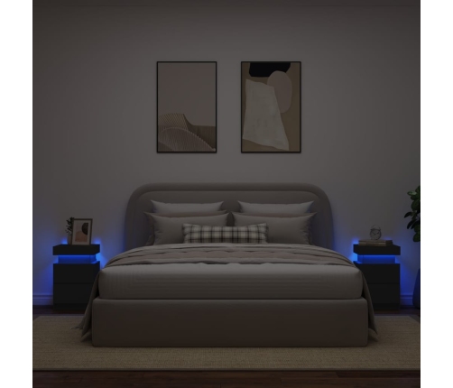 Mesitas de noche con luces LED 2 unidades negro 35x39x55 cm