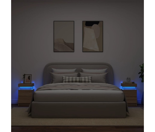 Mesitas de noche con luces LED 2 uds roble Sonoma 35x39x55 cm