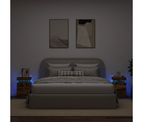 Mesitas de noche con luces LED 2 uds roble ahumado 35x39x55 cm