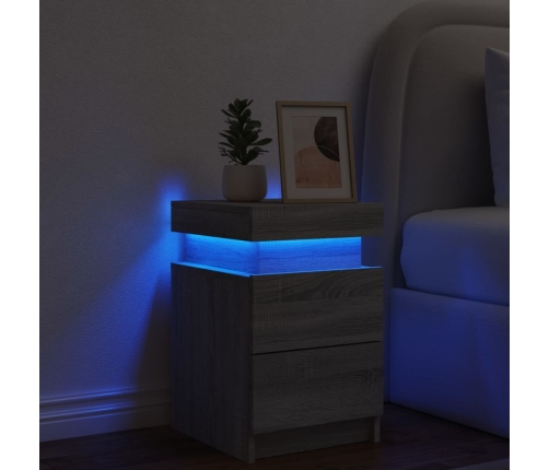 Mesita de noche con luces LED gris Sonoma 35x39x55 cm