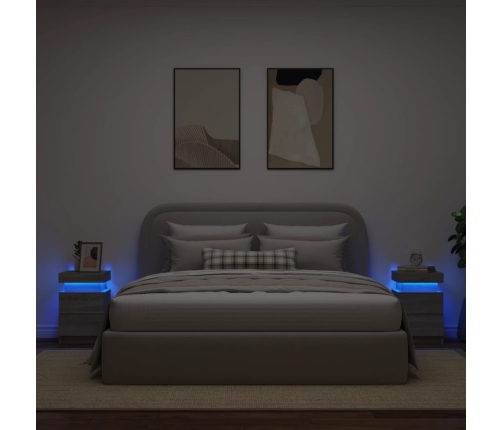 Mesitas de noche con luces LED 2 uds gris Sonoma 35x39x55 cm