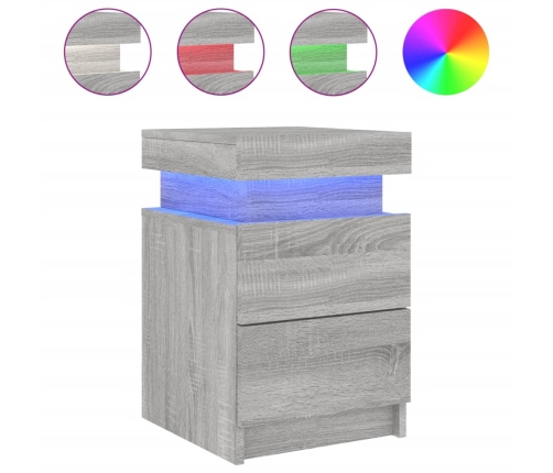 Mesitas de noche con luces LED 2 uds gris Sonoma 35x39x55 cm