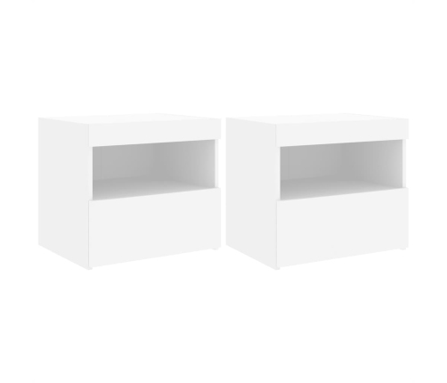 Mesitas de noche con luces LED 2 unidades blanco 50x40x45 cm