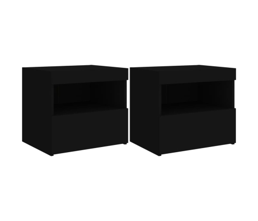 Mesitas de noche con luces LED 2 unidades negro 50x40x45 cm