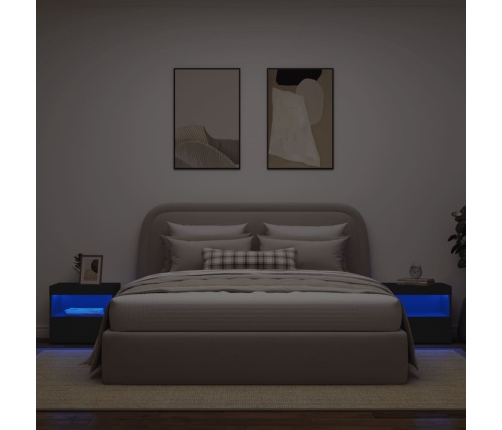 Mesitas de noche con luces LED 2 unidades negro 50x40x45 cm