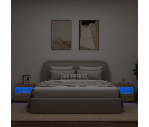 Mesitas de noche con luces LED 2 uds roble Sonoma 50x40x45 cm