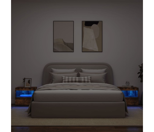 Mesitas de noche con luces LED 2 uds roble ahumado 50x40x45 cm