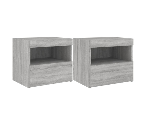 Mesitas de noche con luces LED 2 uds gris Sonoma 50x40x45 cm