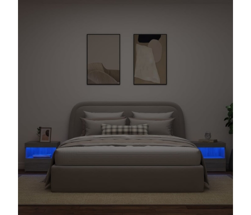 Mesitas de noche con luces LED 2 uds gris Sonoma 50x40x45 cm