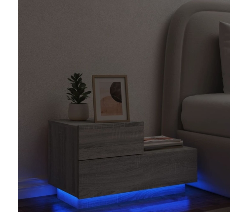 Mesita de noche con luces LED gris Sonoma 70x36x40,5 cm