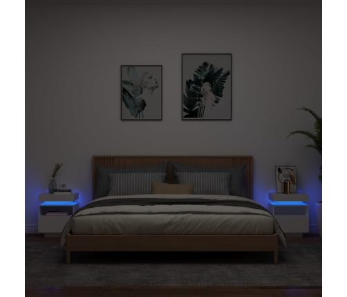 Mesitas de noche con luces LED 2 unidades blanco 40x39x48,5 cm