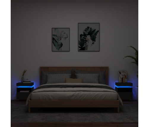 Mesitas de noche con luces LED 2 unidades negro 40x39x48,5 cm