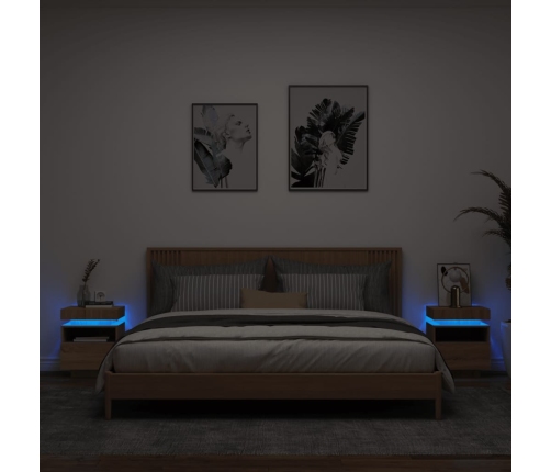 Mesitas de noche con luces LED 2 uds roble Sonoma 40x39x48,5 cm