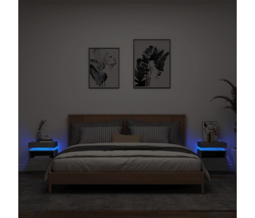 Mesitas de noche con luces LED 2 uds gris hormigón 40x39x48,5cm