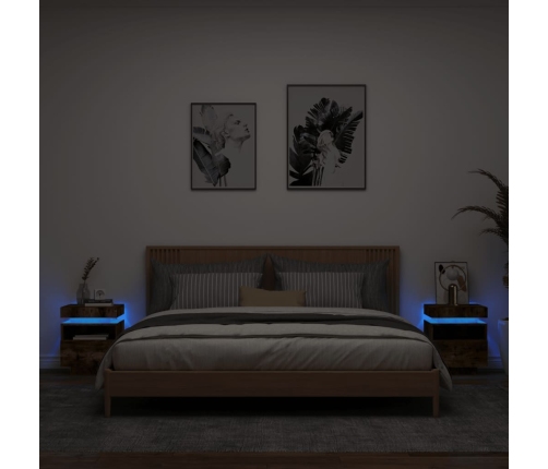 Mesitas de noche con luces LED 2 uds roble ahumado 40x39x48,5cm