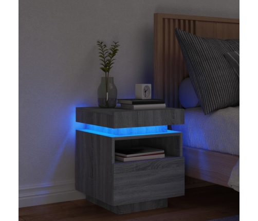 Mesita de noche con luces LED gris Sonoma 40x39x48,5 cm