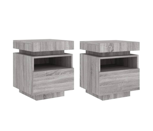 Mesitas de noche con luces LED 2 uds gris Sonoma 40x39x48,5 cm