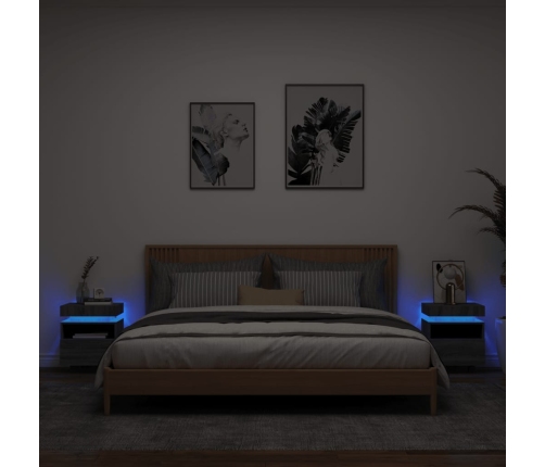 Mesitas de noche con luces LED 2 uds gris Sonoma 40x39x48,5 cm