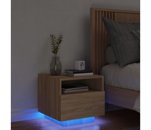 Mesita de noche con luces LED roble Sonoma 40x39x37 cm