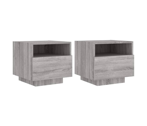 Mesitas de noche con luces LED 2 uds gris Sonoma 40x39x37 cm