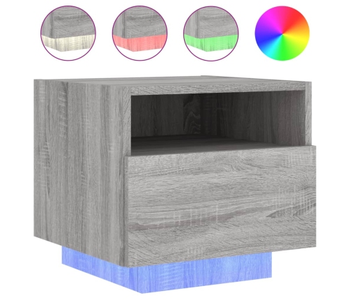 Mesitas de noche con luces LED 2 uds gris Sonoma 40x39x37 cm