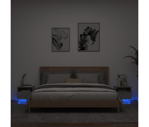 Mesitas de noche con luces LED 2 uds gris Sonoma 40x39x37 cm