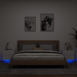 Mesitas de noche de pared con luces LED 2 unidades blanco