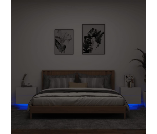 Mesitas de noche de pared con luces LED 2 unidades blanco