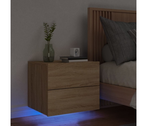 Mesita de noche de pared con luces LED roble Sonoma