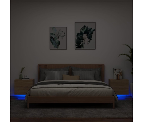 Mesitas de noche de pared con luces LED 2 unidades roble Sonoma