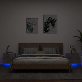 Mesitas de noche de pared con luces LED 2 uds gris hormigón