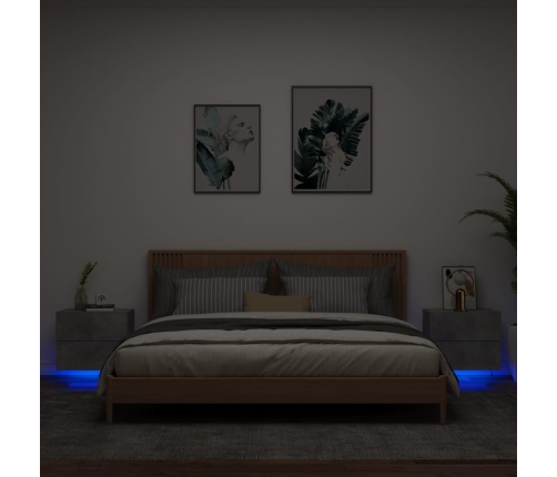 Mesitas de noche de pared con luces LED 2 uds gris hormigón