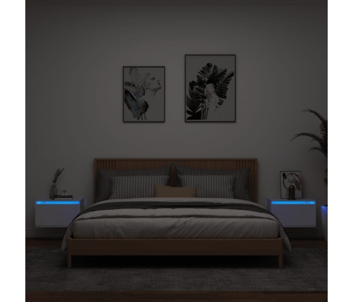 vidaXL Mesitas de noche de pared con luces LED 2 unidades blanco