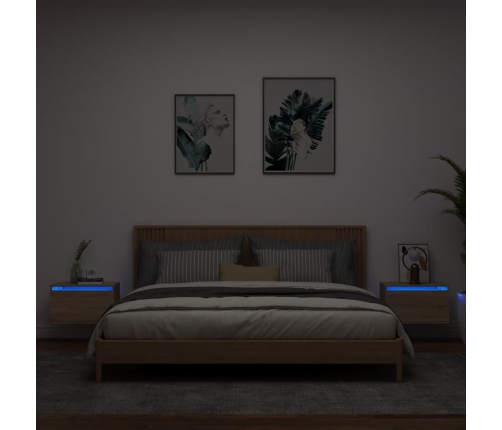 Mesitas de noche de pared con luces LED 2 unidades roble Sonoma