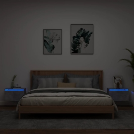 Mesitas de noche de pared con luces LED 2 uds gris hormigón